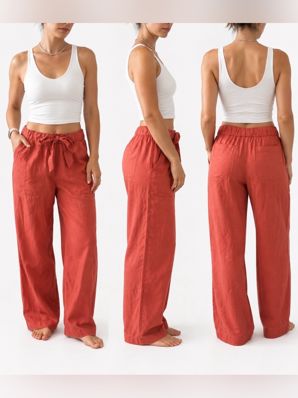 Club Monaco Wide-Leg Tie-Waist Pants in Terracotta Red-size 6